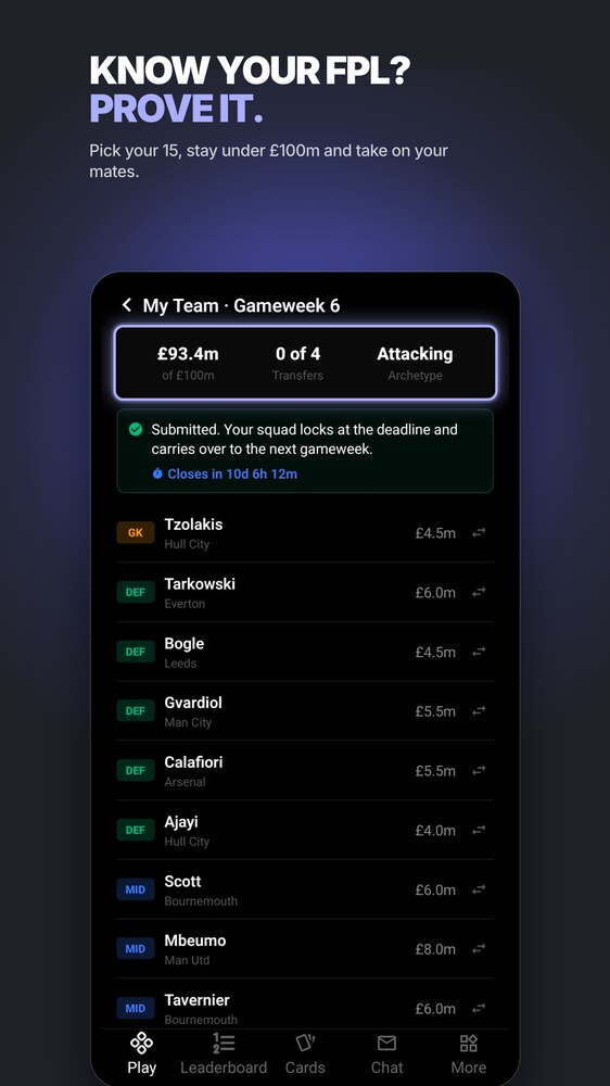 Sladders app: Know your FPL? Prove it. My Team, Gameweek 6.